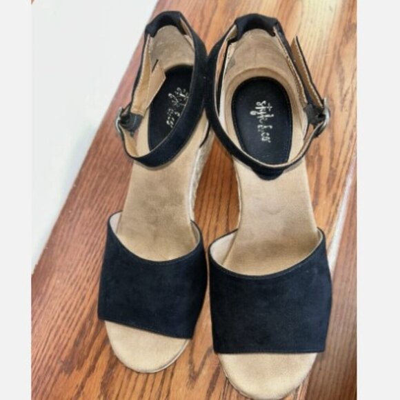 Womens Black Wedge Sandals Size 10.5M Seleeney Style & Co. 3" Espadrille Heel - Picture 6 of 16